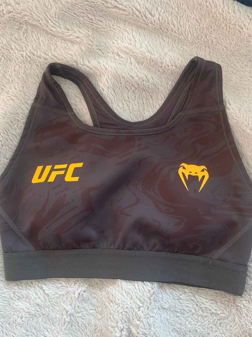 UFC Women's Brown Sports Bra with Yellow Logo